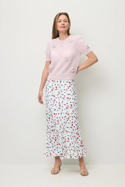 BIZUU spódnica z wiskozy MOLLENA błękitna w kwiaty