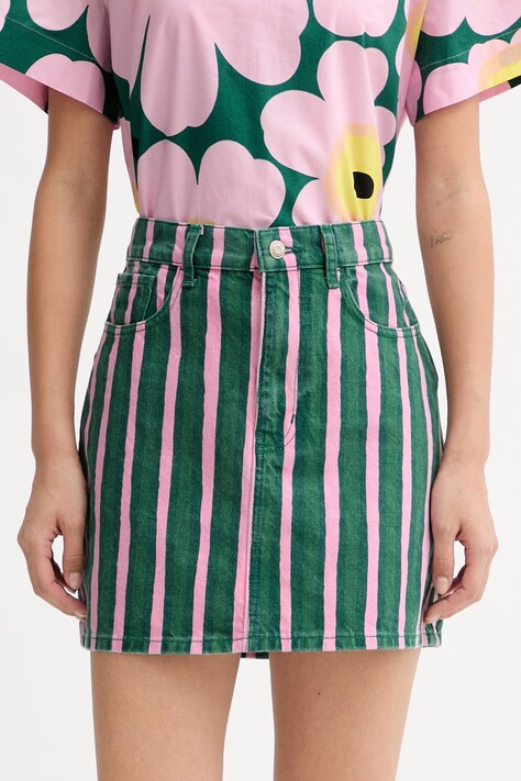 Marimekko spódnica trapezowa bawełniana zielona w paski 095434