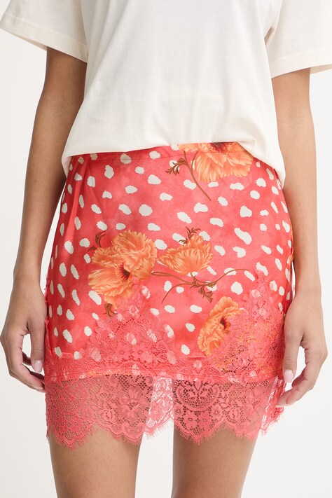 Never Fully Dressed spódnica z wiskozy różowa z koronkowymi wstawkami NFDSK864