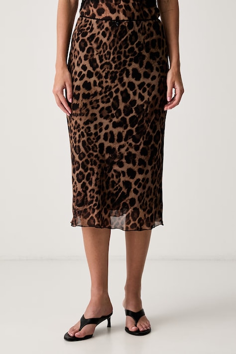 Le Privé sukňa z viskózy GENET SKIRT LEOPARD hnedá so zvieracím motívom LP00758