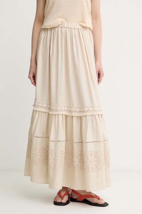 Weekend Max Mara φούστα λινή μπεζ απλή 2615101023600