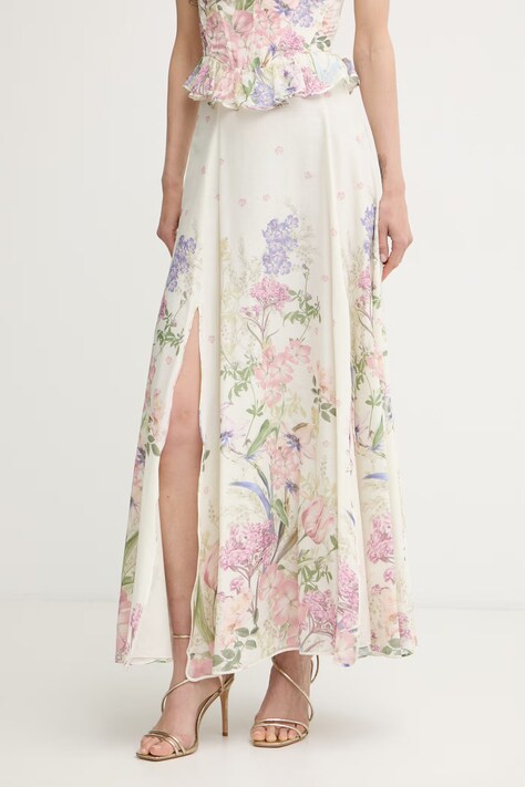 Charo Ruiz Ibiza spódnica z rozcięciem z bawełną Ventine beżowa w kwiaty 266402