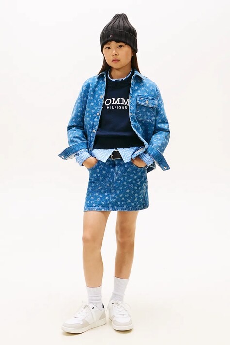 Tommy Hilfiger spódnica jeansowa dziecięca kolor niebieski mini ołówkowa KG0KG08952