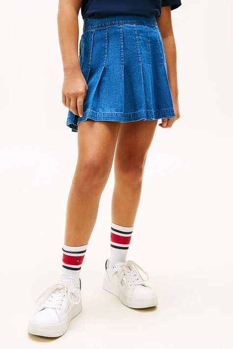 Tommy Hilfiger spódnica jeansowa dziecięca kolor niebieski mini rozkloszowana KG0KG09341