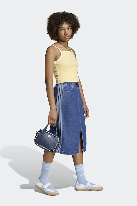 Dječja traper suknja adidas Originals boja: plava, midi, širi se prema dolje, KE2851