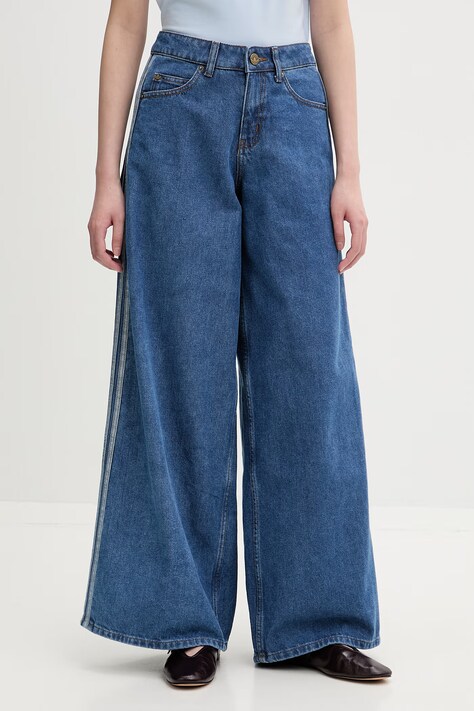 adidas Originals jeansy wide leg damskie Firebird niebieskie KD2906