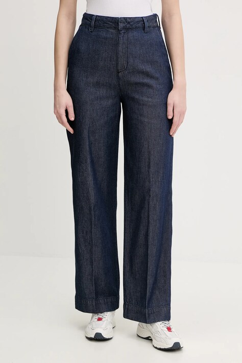 Calvin Klein spodnie damskie kolor granatowy szerokie high waist LV047E725G