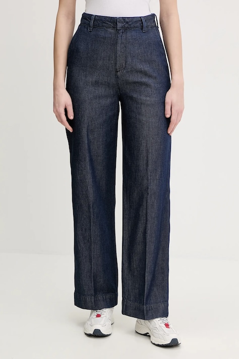 Calvin Klein spodnie damskie kolor granatowy szerokie high waist LV047E725G