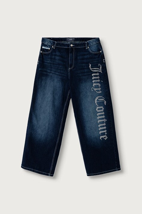 Juicy Couture Jeansy wide leg damskie Diamante granatowe JCDJE225952