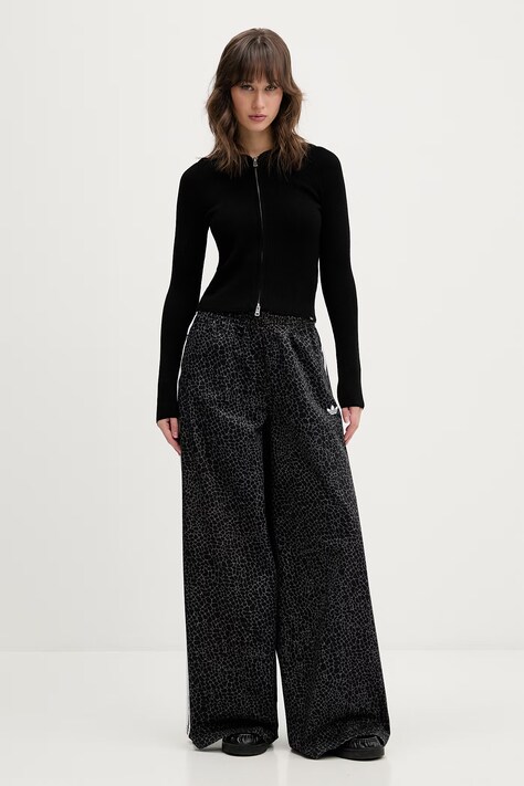 adidas Originals spodnie bawełniane damskie kolor czarny szerokie high waist KD2816