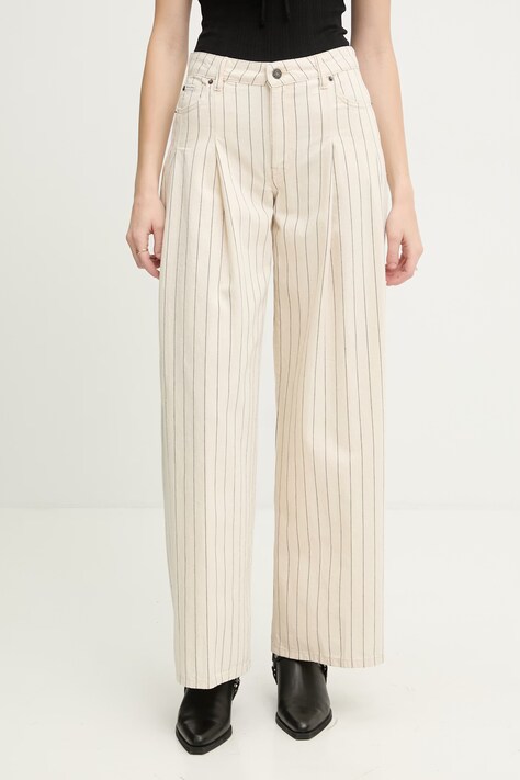 Guess Jeans spodnie damskie bawełniane beżowe high waist W6GA2U D7961