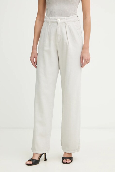 Fracomina spodnie bawełniane damskie kolor beżowy szerokie high waist FR26SV2012W82601