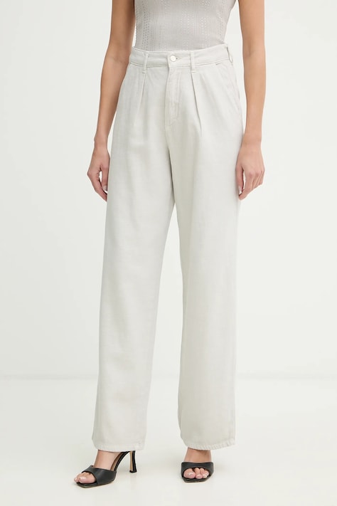 Fracomina spodnie bawełniane damskie kolor beżowy szerokie high waist FR26SV2012W82601