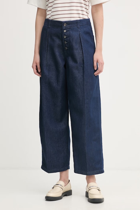 United Colors of Benetton blugi wide leg pentru femei bleumarin 4ZDWDE02V