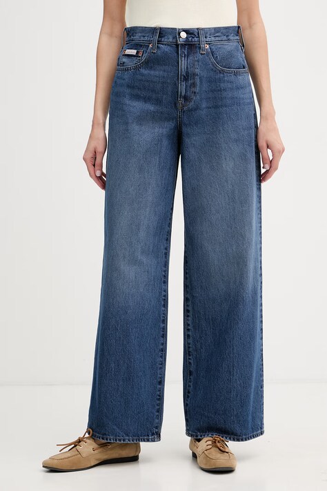 Calvin Klein Jeans jeansy wide leg damskie granatowe LV047F727G