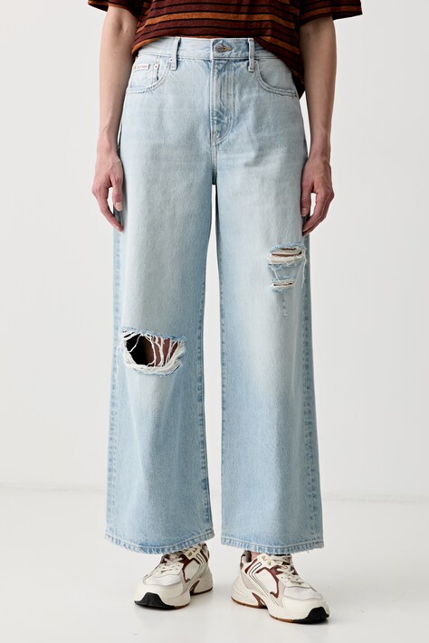 Calvin Klein Jeans wide leg γυναικεία μπλε LV047F737G