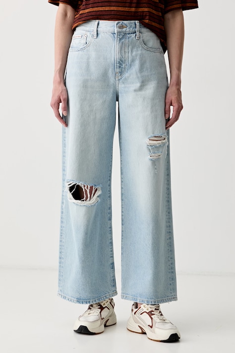Calvin Klein Jeans kavbojke s širokimi hlačnicami ženske modre LV047F737G