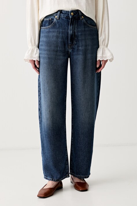 Tommy Hilfiger jeansy barrel damskie granatowe WW0WW48553