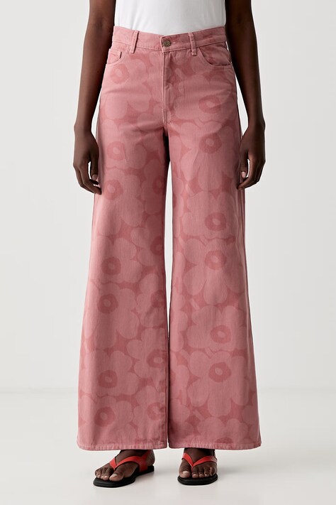 Marimekko дънки wide leg дамски розови 095193