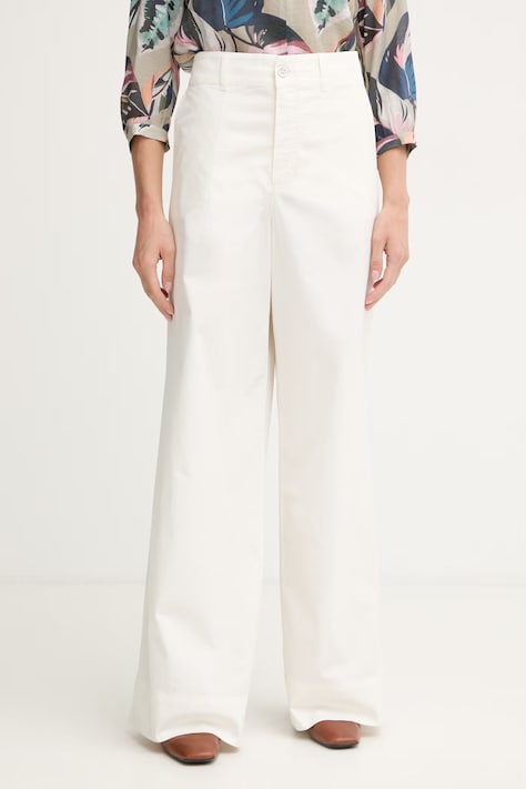 Marc Aurel spodnie wide leg damskie bawełniane z elastanem beżowe regular waist 1325A10540