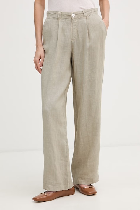Marc Aurel spodnie damskie lniane zielone regular waist 1332A10564