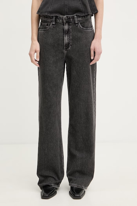 rag & bone jeansy wide leg damskie Logan czarne RJ2525H1FAN