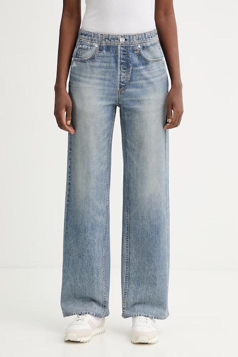 Rag & Bone spodnie bawełniane damskie kolor niebieski proste high waist RC1325F7MTE