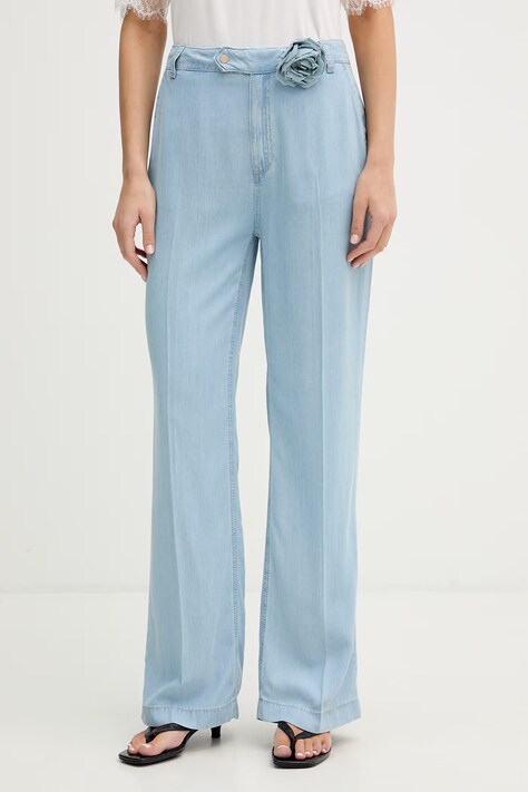 Blugirl Blumarine spodnie regularne damskie niebieskie high waist RA6081.D5049