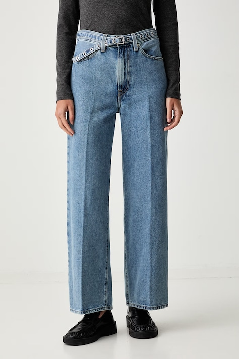 Levi's jeansy wide leg damskie RIBCAGE WL BELTED niebieskie 005LK