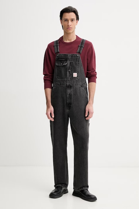 Rifľové nohavice na traky Levi's LOOSE OVERALLS x WORKWEAR čierna farba, 0057W
