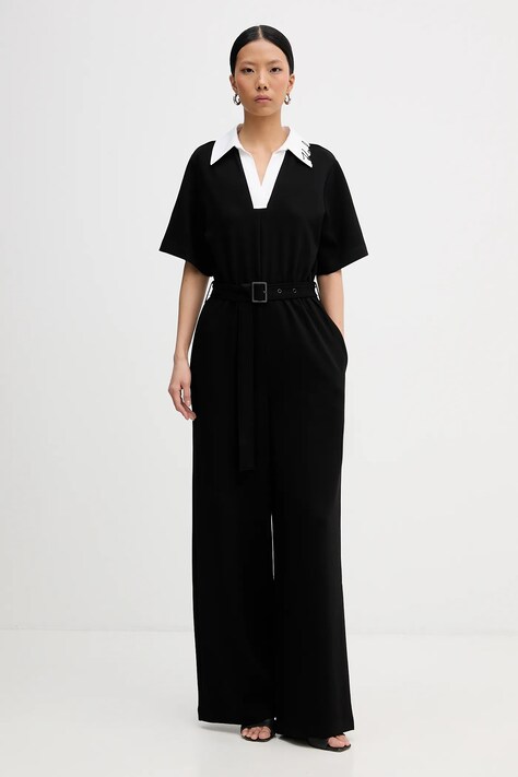 Karl Lagerfeld kombinezon SIGNATURE kolor czarny z kołnierzykiemm B1W13031