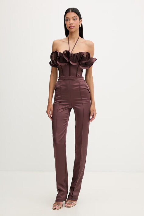 Elisabetta Franchi kombinezon z falbanką damski brązowy TU06562E2