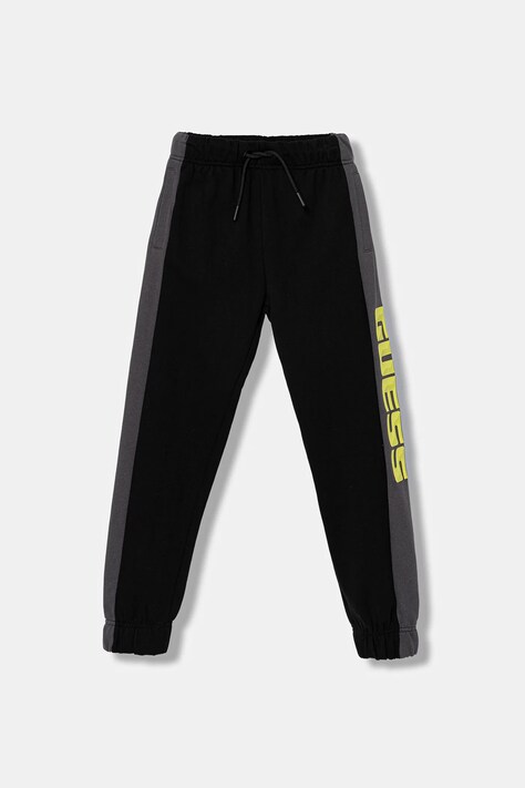 Guess spodnie dresowe bawełniane dziecięce kolor czarny z nadrukiem L6RB01 KA6R4