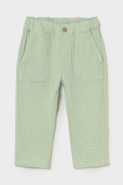 Mayoral spodnie bawełniane niemowlęce kolor zielony gładkie 1521