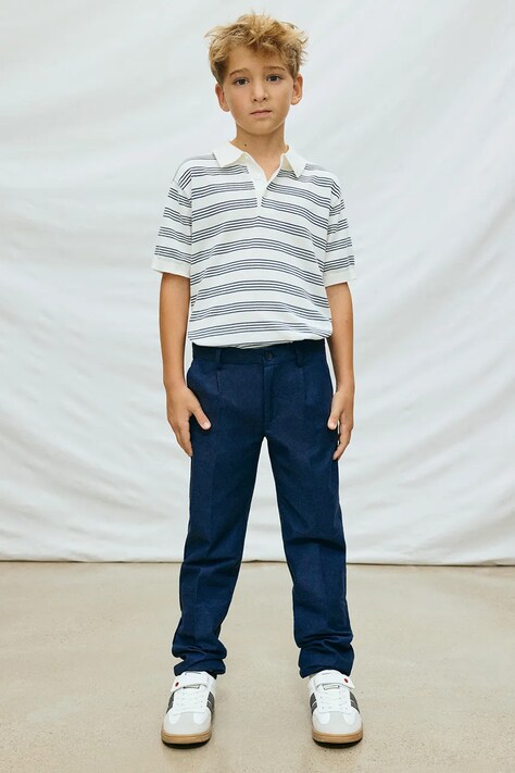 Mayoral pantaloni cu amestec de in pentru copii culoarea bleumarin, uni, 6562