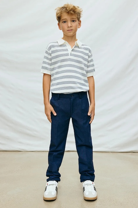 Mayoral pantaloni cu amestec de in pentru copii culoarea bleumarin, uni, 6562