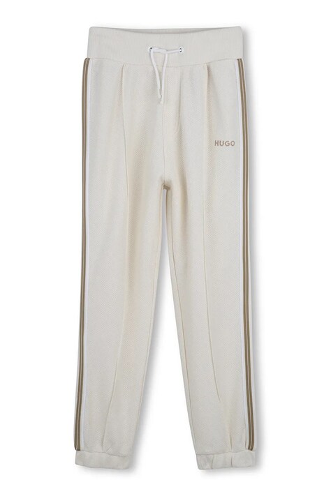 HUGO spodnie dresowe dziecięce bawełniane beżowe regular waist G00981