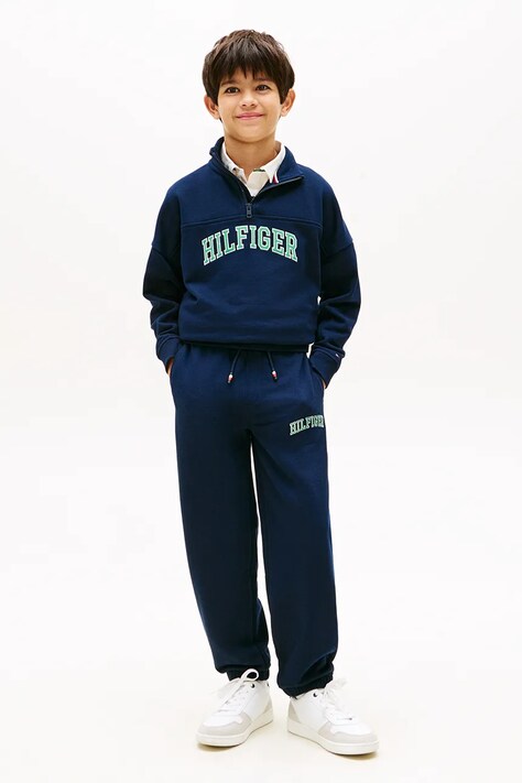 Tommy Hilfiger spodnie joggery dziecięce z bawełną granatowe KB0KB10254