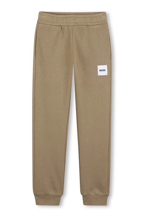 BOSS spodnie dresowe bawełniane dziecięce kolor zielony gładkie J52907