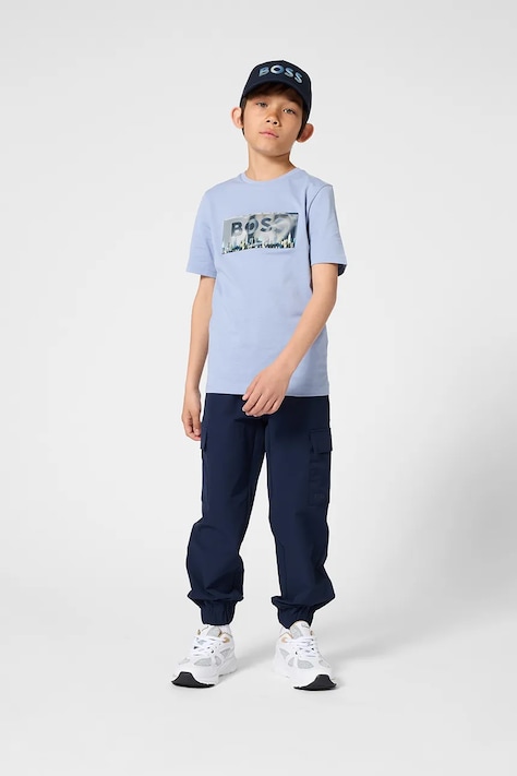 Dětské kalhoty BOSS tmavomodrá barva, J52910