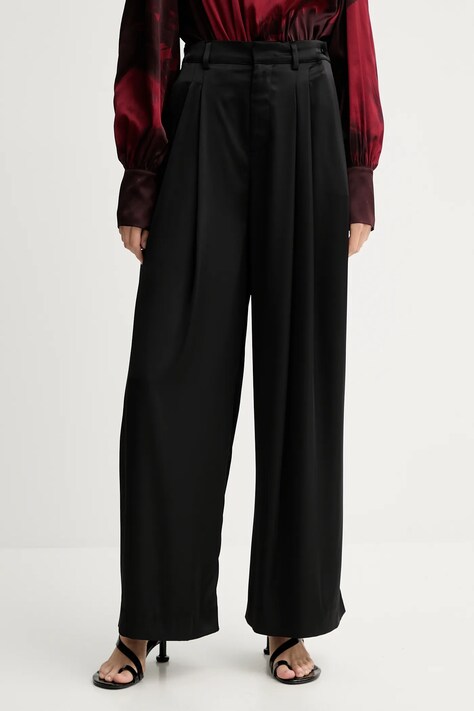 Gestuz spodnie damskie kolor czarny szerokie high waist 10910805