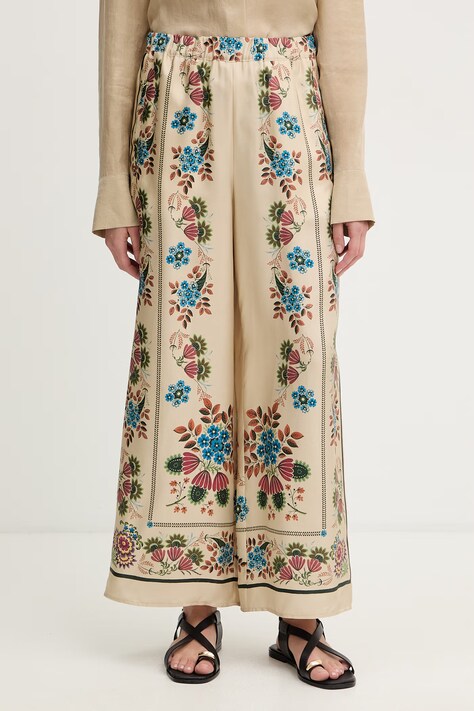 Weekend Max Mara spodnie damskie jedwabne SNACK beżowe high waist 2615131032600