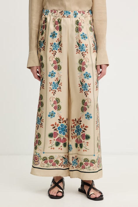 Weekend Max Mara spodnie damskie jedwabne SNACK beżowe high waist 2615131032600