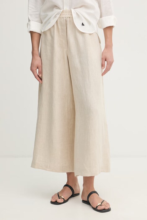 Weekend Max Mara spodnie wide leg damskie lniane FELINO beżowe regular waist 2615131042600
