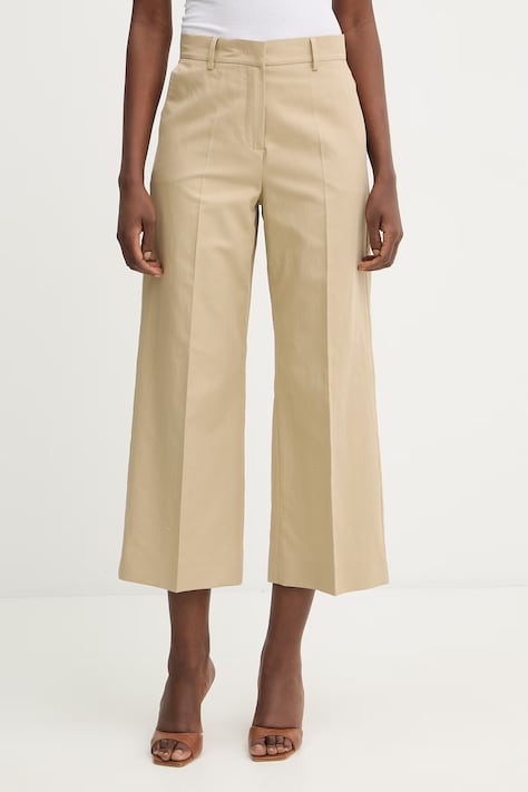 Weekend Max Mara spodnie z dodatkiem lnu ZIRCONE damskie kolor beżowy fason culottes high waist 2615131052600