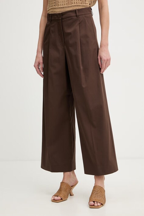 Weekend Max Mara spodnie damskie bawełniane z elastanem BELLICO brązowe high waist 2615131072600