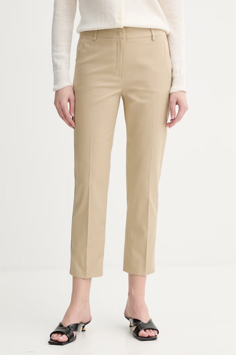 Weekend Max Mara брюки для женщин из хлопка с эластаном CECCO бежевые regular waist 2615131082600