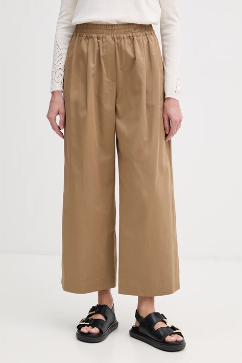 Weekend Max Mara spodnie damskie bawełniane GOLFO brązowe high waist 2615131102600