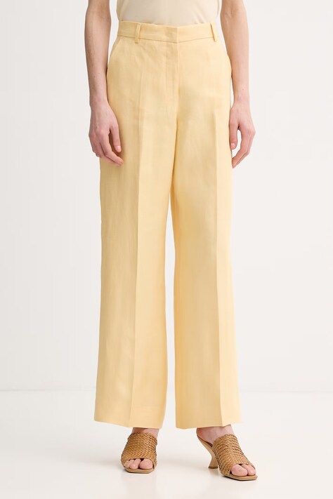 Weekend Max Mara spodnie damskie lniane MALIZIA żółte high waist 2615131112600