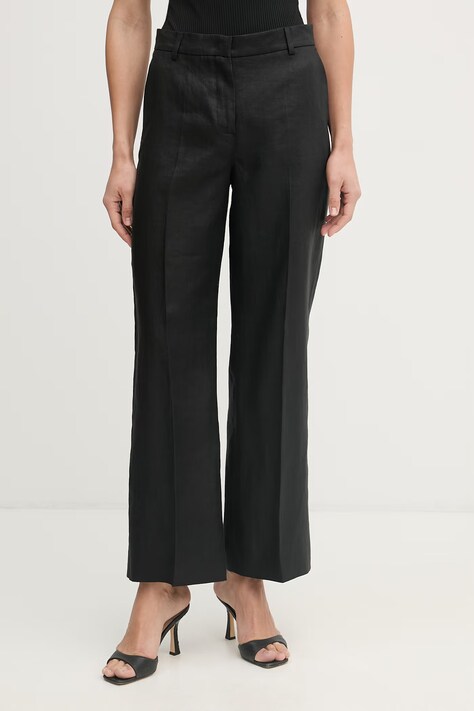 Weekend Max Mara kalhoty dámské lněné MALIZIA černé high waist 2615131112600